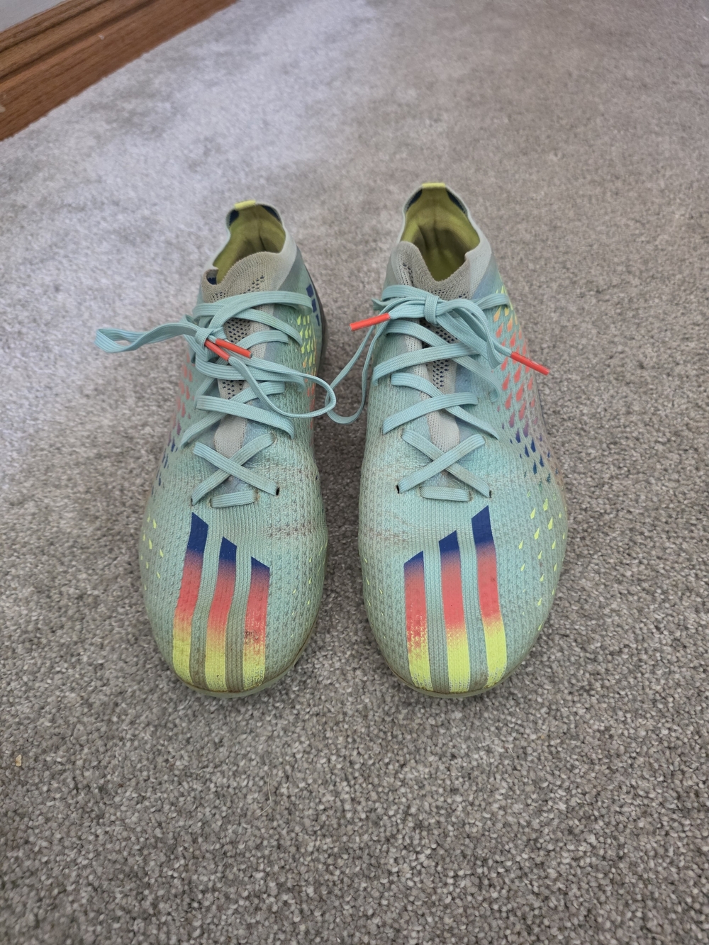 adidas Light Blue Soccer Cleats with Multicolor Gradient Accents